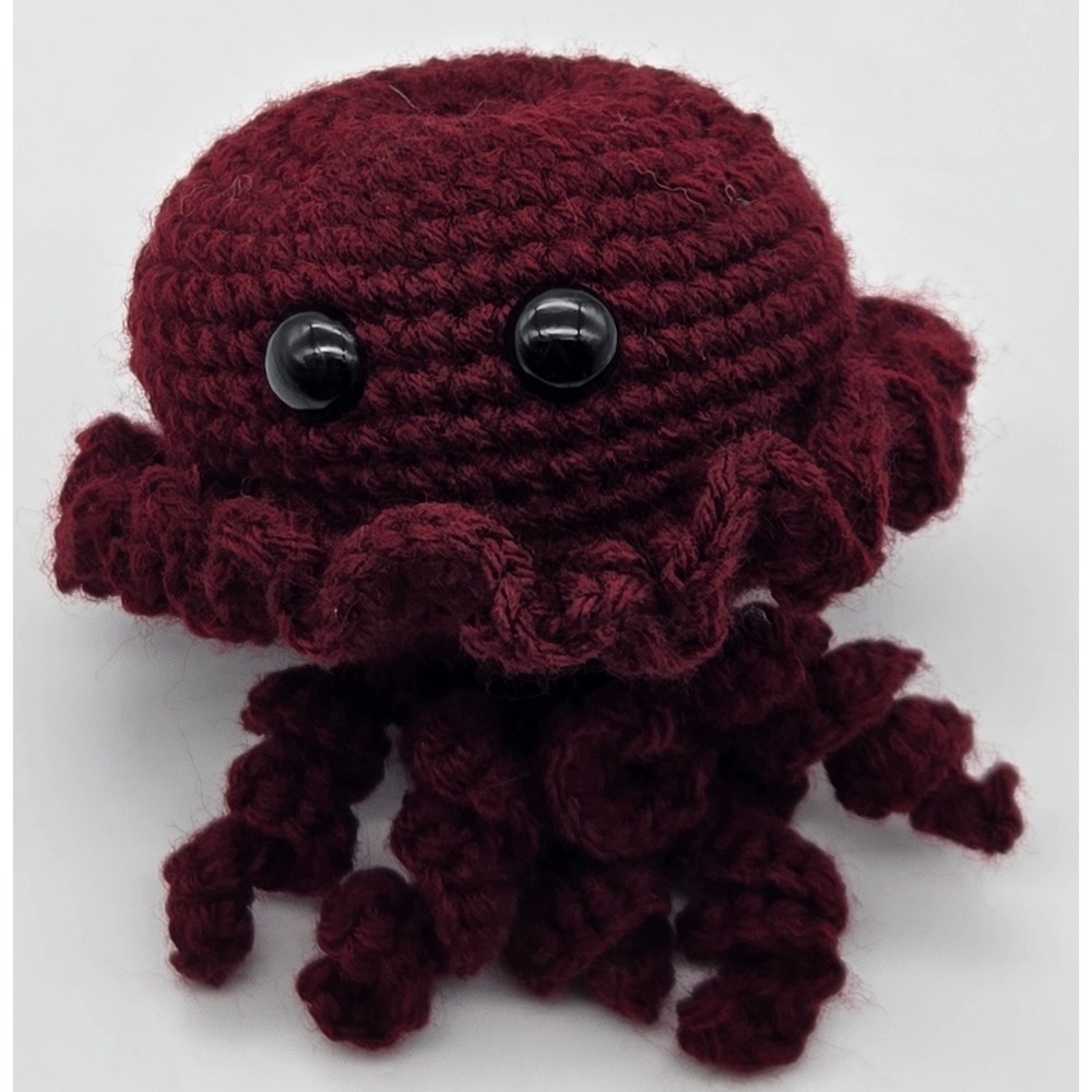 Handmade Crochet Jellyfish Plush Toy‎ Dark Red Amigurumi